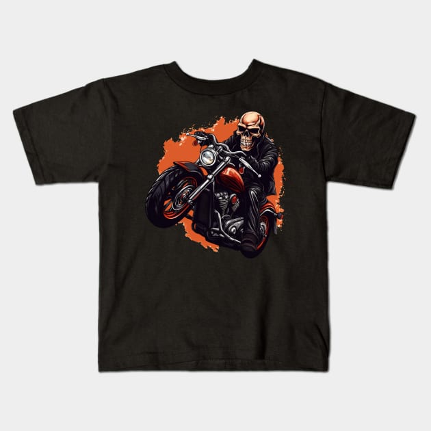 skull riding a motorcycle Kids T-Shirt by javierparra